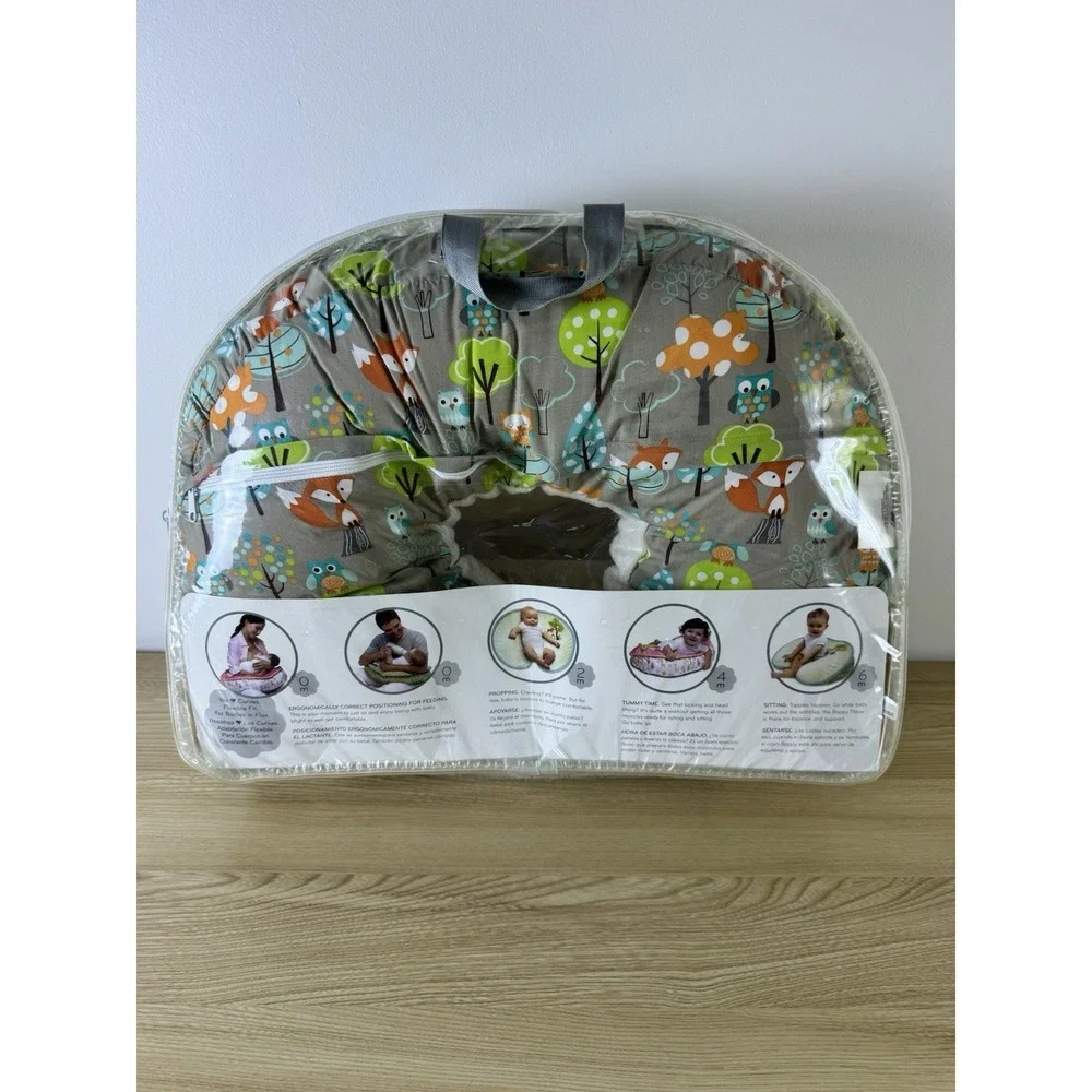 Boppy Heirloom Feeding & Infant Support Pillow Woodland Fox & Owl Gray White
